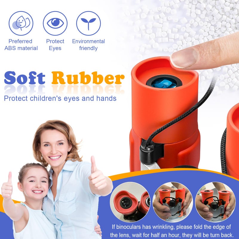 Obuby Real Binoculars for Kids Gifts for 3-12 Years Boys Girls 8x21 High-Resolution Optics Mini Compact Binocular Toys Shockproof Folding Small Telescope for Bird Watching,Travel, Camping,Red - Image 4